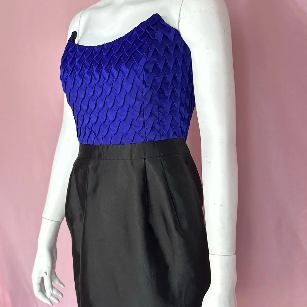 Reiss silk & cotton strapless purple black mini dress, size 6